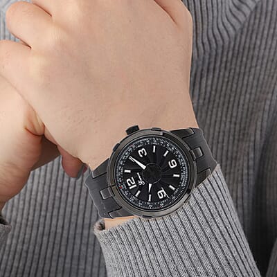 Genoa Miyota Japanese Movement Watch with Black Spinning Dial and Black Silicone Band (47mm)