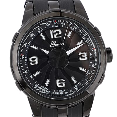 Genoa Miyota Japanese Movement Watch with Black Spinning Dial and Black Silicone Band (47mm)