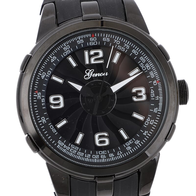 Genoa Miyota Japanese Movement Watch with Black Spinning Dial and Black Silicone Band (47mm)