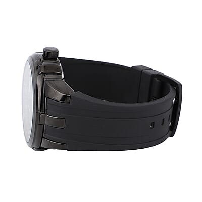 Genoa Miyota Japanese Movement Watch with Black Spinning Dial and Black Silicone Band (47mm)