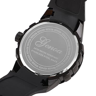 Genoa Miyota Japanese Movement Watch with Black Spinning Dial and Black Silicone Band (47mm)