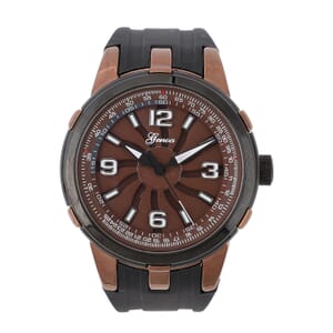 Genoa Miyota Japanese Movement Watch with Brown Spinning Dial and Black Silicone Band (47mm)