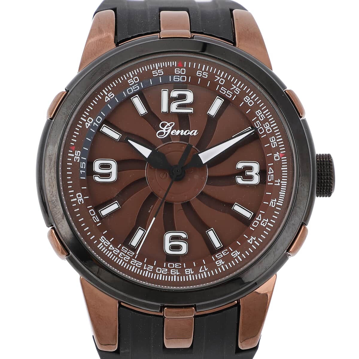 Genoa Miyota Japanese Movement Watch with Brown Spinning Dial and Black Silicone Band (47mm) image number 3