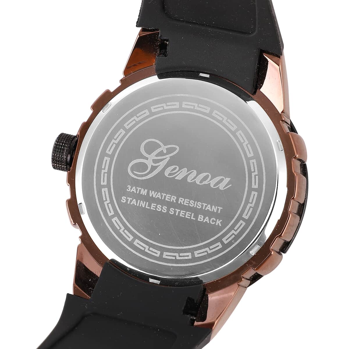 Genoa Miyota Japanese Movement Watch with Brown Spinning Dial and Black Silicone Band (47mm) image number 5