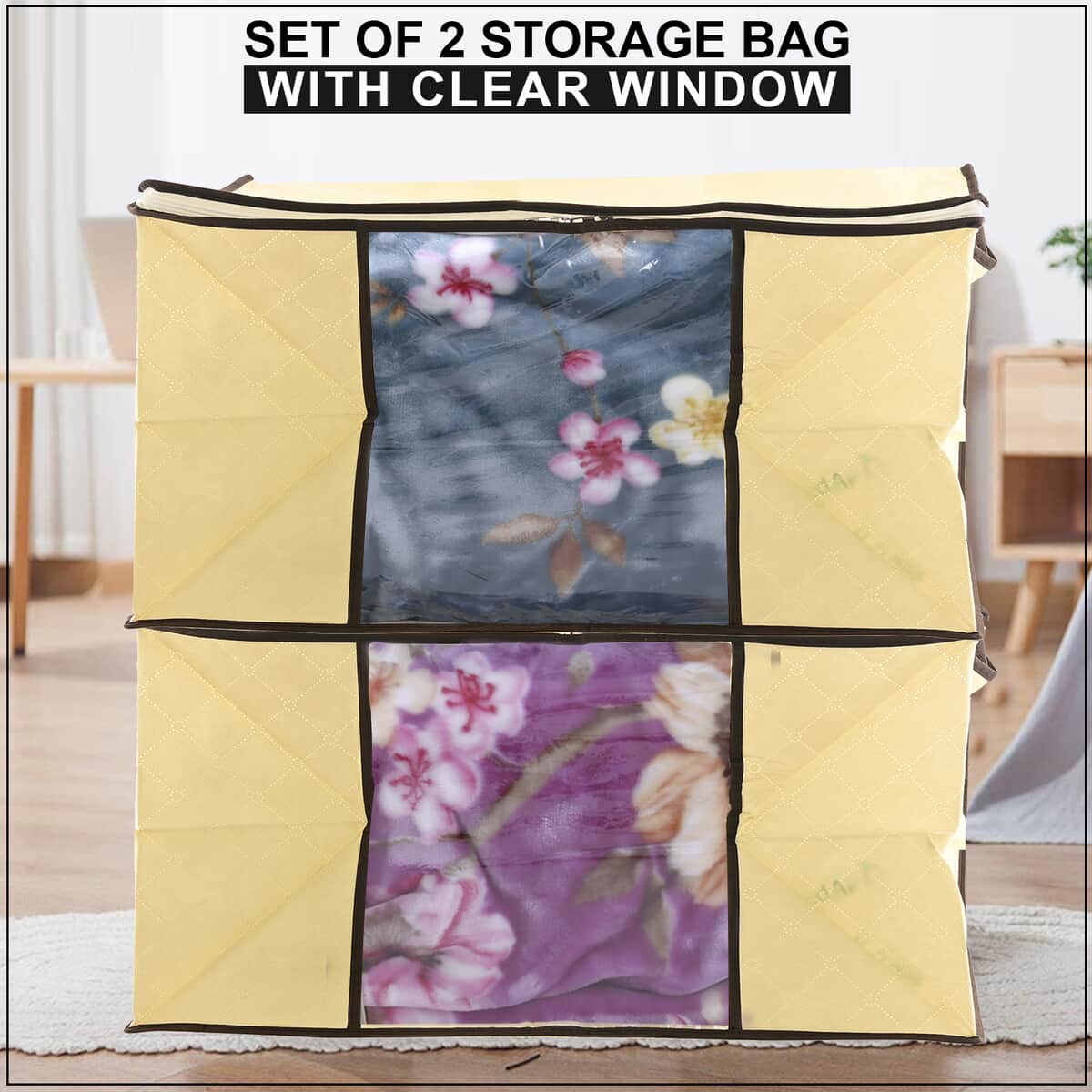 Buy Doorbuster Set of 5 Beige Non Woven Fabric Storage Bag with Clear  Window at ShopLC.