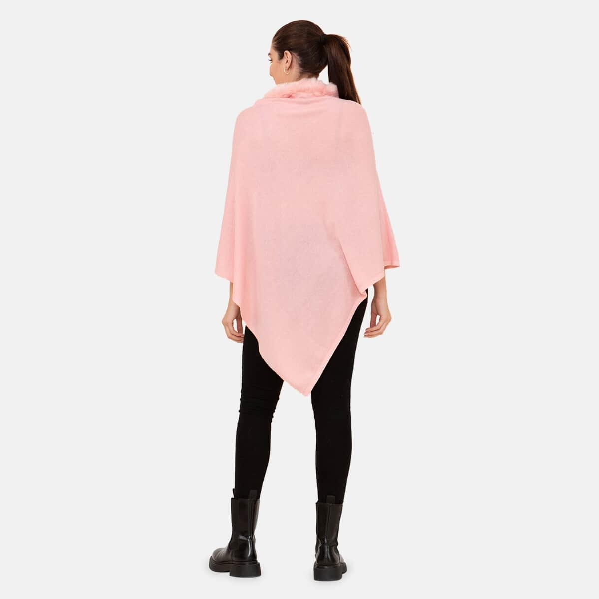 LA MAREY 100% Pashmina Cashmere Dusty Rose Designer Poncho for Women with Faux Fur Trim - One Size Fits Most , Cashmere Poncho , Women Capes , Poncho Scarf image number 1