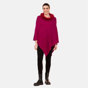 LA MAREY 100% Pashmina Cashmere Berry Color Designer Poncho for Women with Faux Fur Trim - One Size Fits Most, Cashmere Poncho, Women Capes, Poncho Scarf