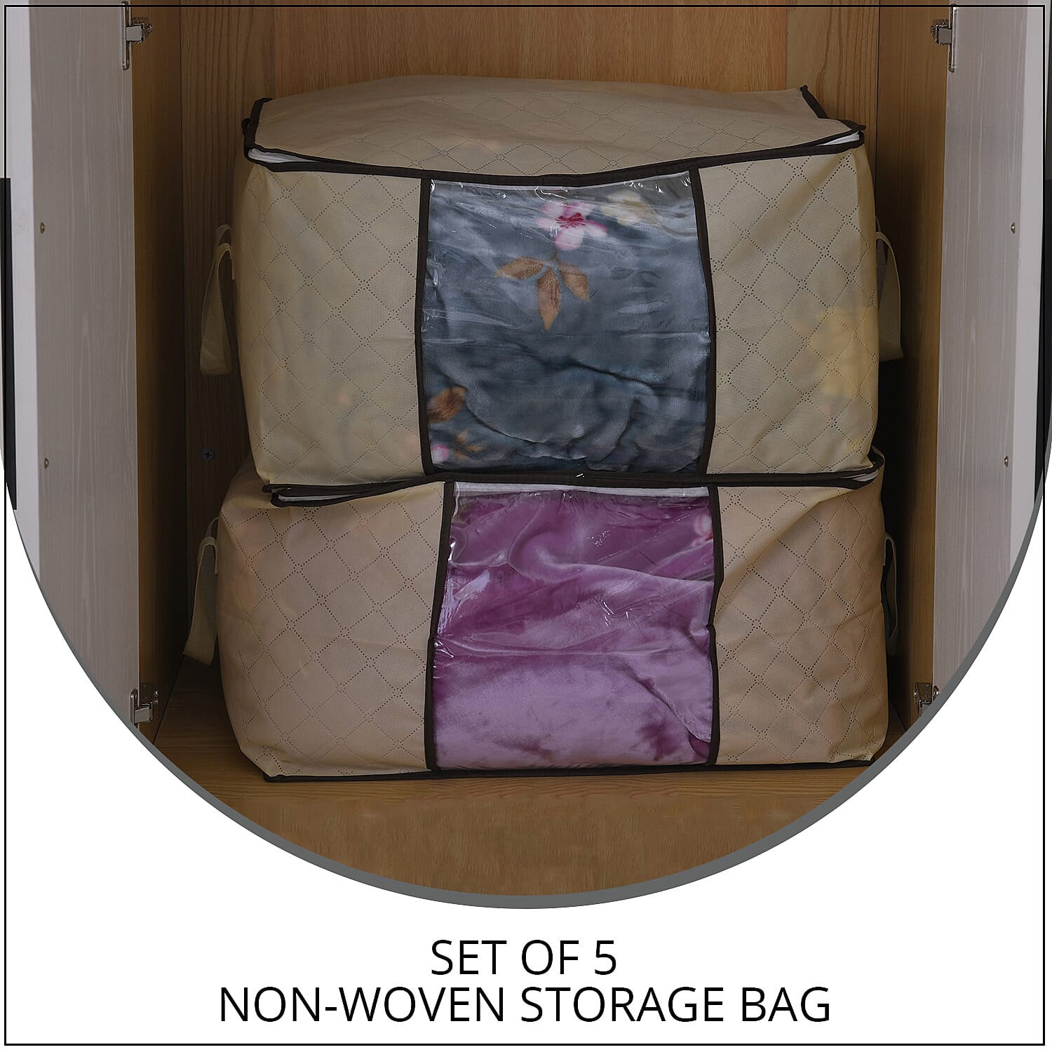 Set of 5 Beige Non-woven Storage Bag
