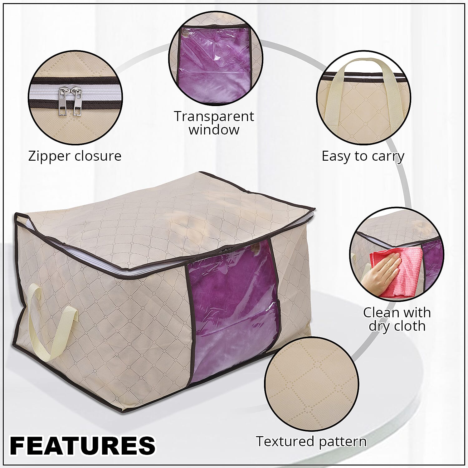 Set of 5 Beige Non-woven Storage Bag