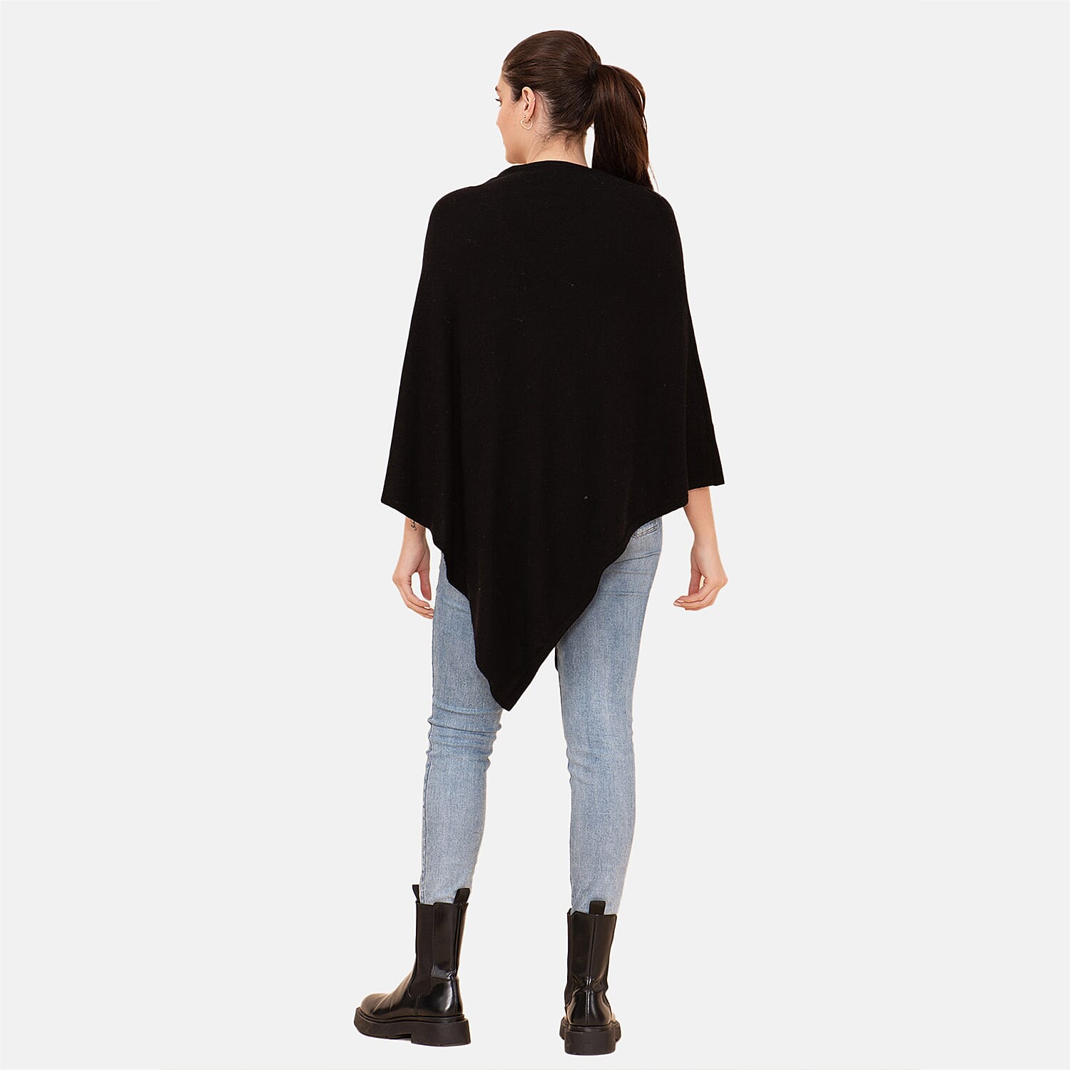 100% Cashmere Wool Designer LA MAREY Black Poncho - One Size Fits Most