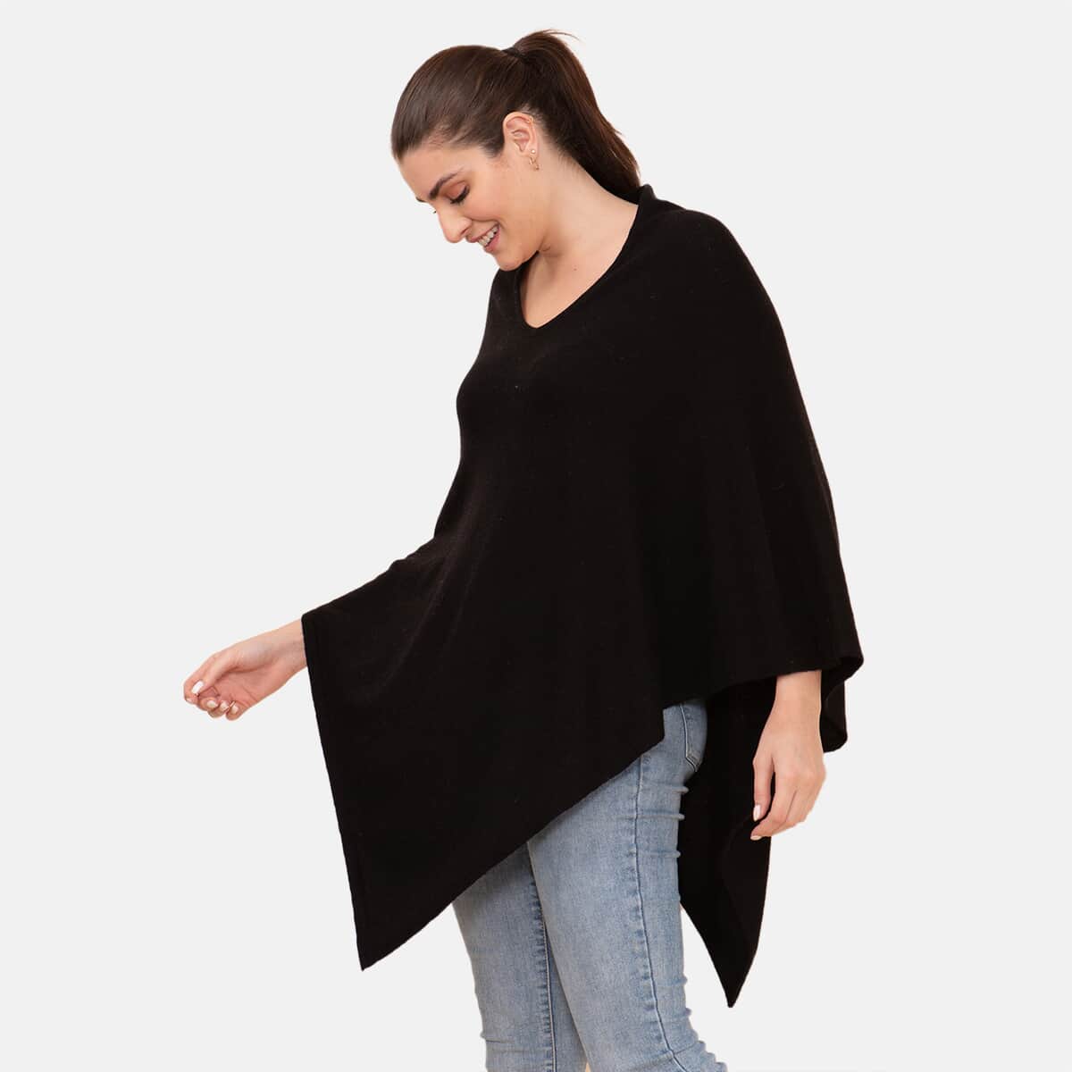 100% Cashmere Wool Designer LA MAREY Black Poncho - One Size Fits Most image number 3