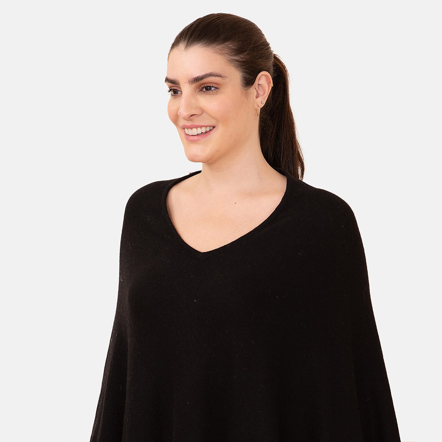 100% Cashmere Wool Designer LA MAREY Black Poncho - One Size Fits Most