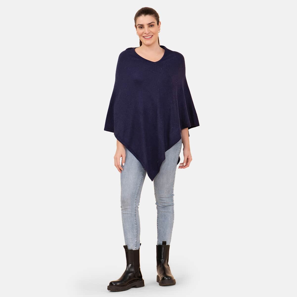 LA MAREY Cashmere Wool Black Poncho (One Size Fits Most, 28"x28") image number 0