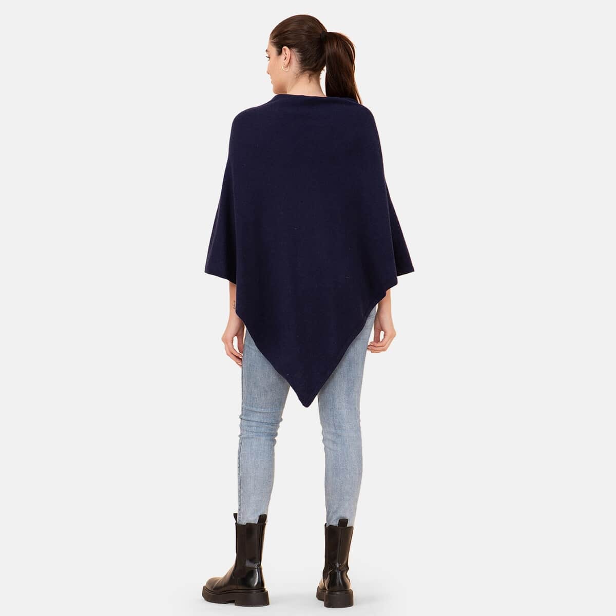 LA MAREY Cashmere Wool Black Poncho (One Size Fits Most, 28"x28") image number 1