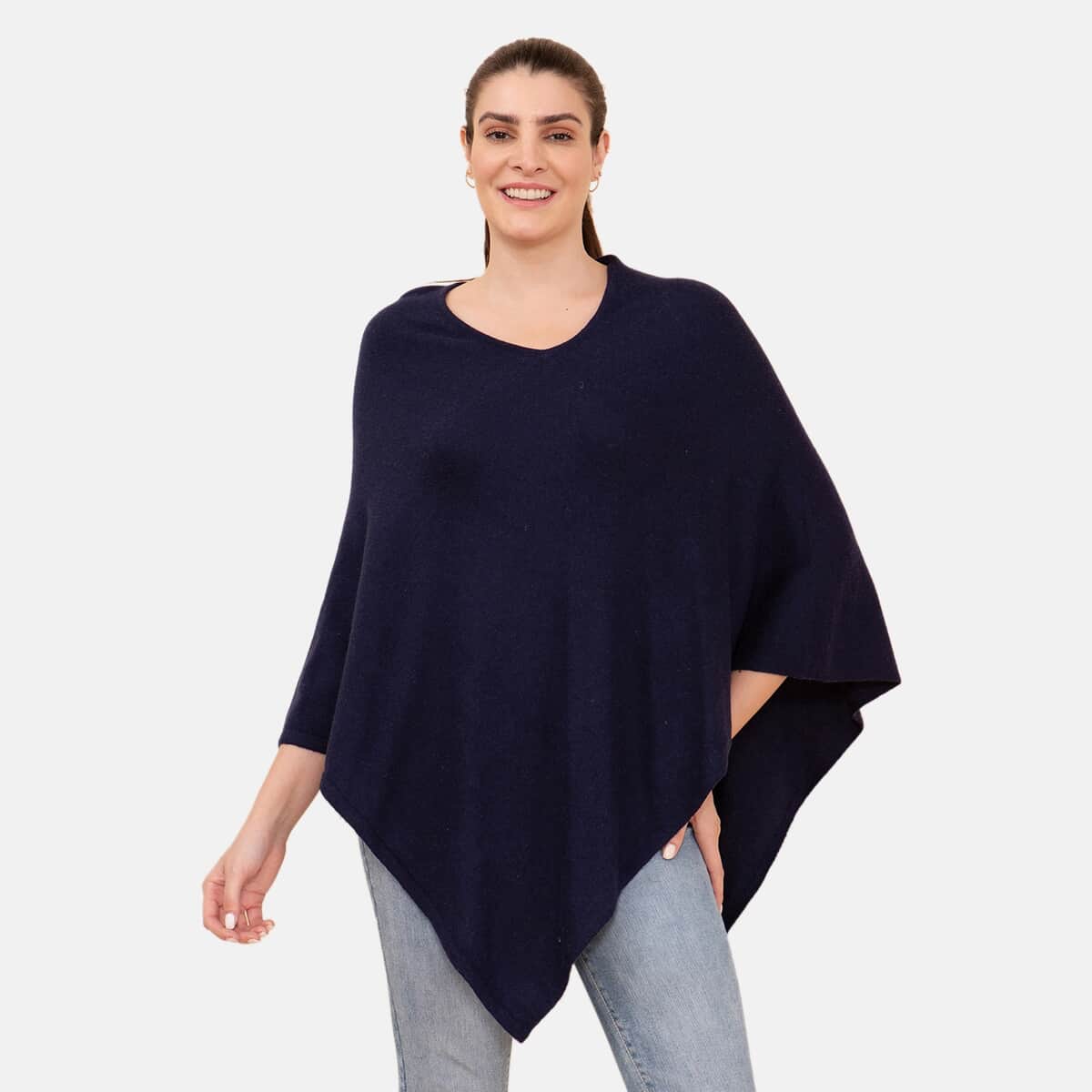 LA MAREY Cashmere Wool Black Poncho (One Size Fits Most, 28"x28") image number 2