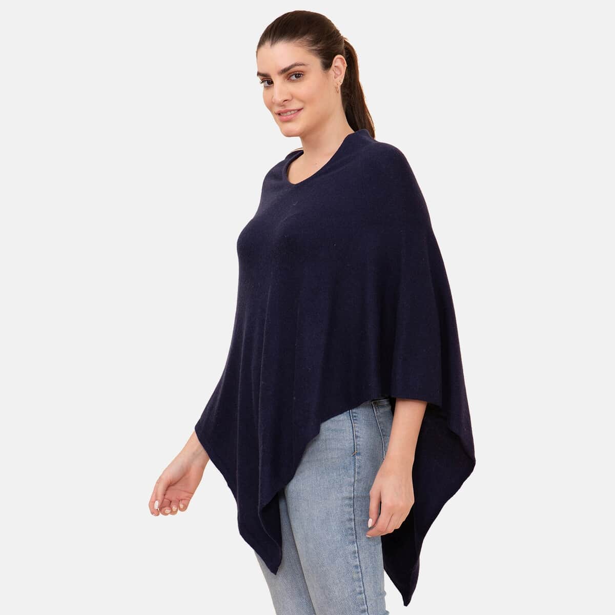LA MAREY Cashmere Wool Black Poncho (One Size Fits Most, 28"x28") image number 3