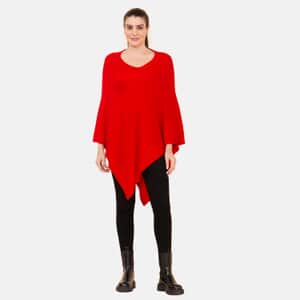 100% Cashmere Wool Designer LA MAREY Red Poncho - One Size Fits Most