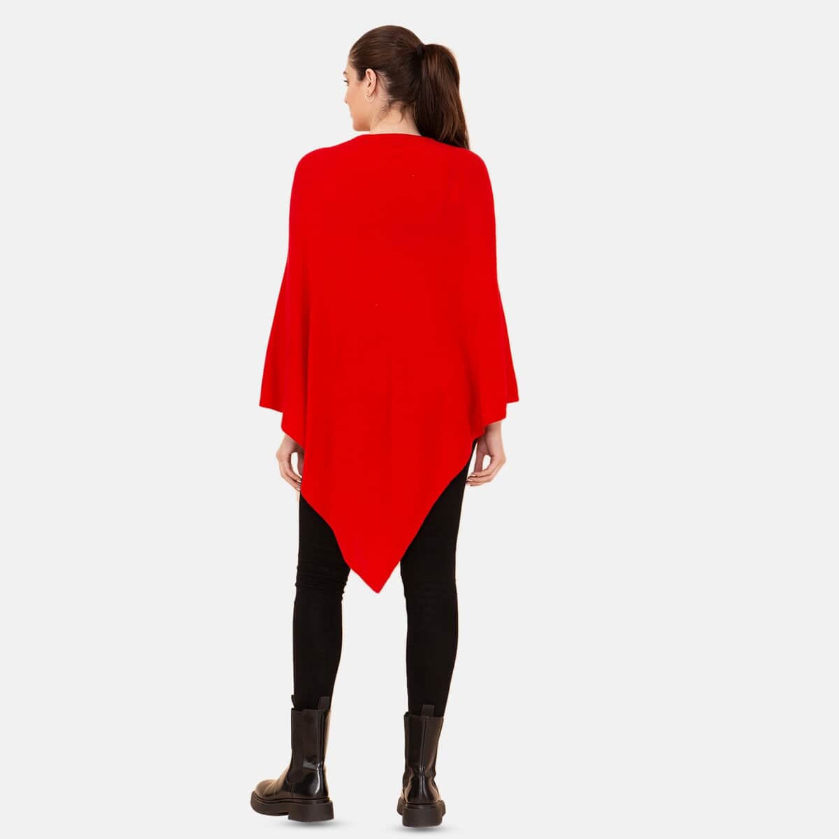 100% Cashmere Wool Designer LA MAREY Red Poncho - One Size Fits Most image number 1
