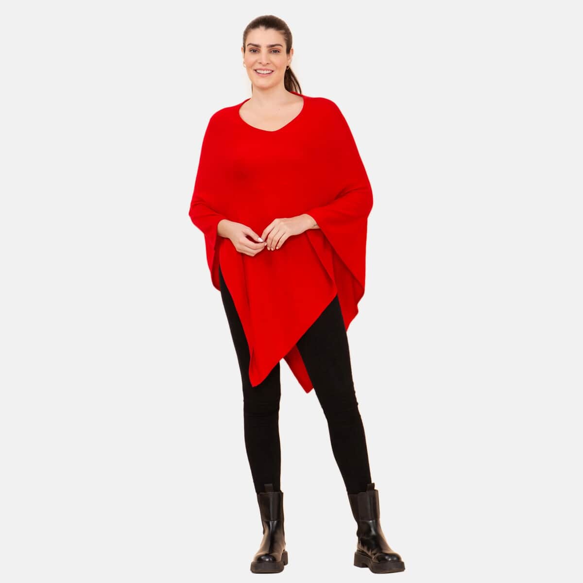 100% Cashmere Wool Designer LA MAREY Red Poncho - One Size Fits Most image number 2