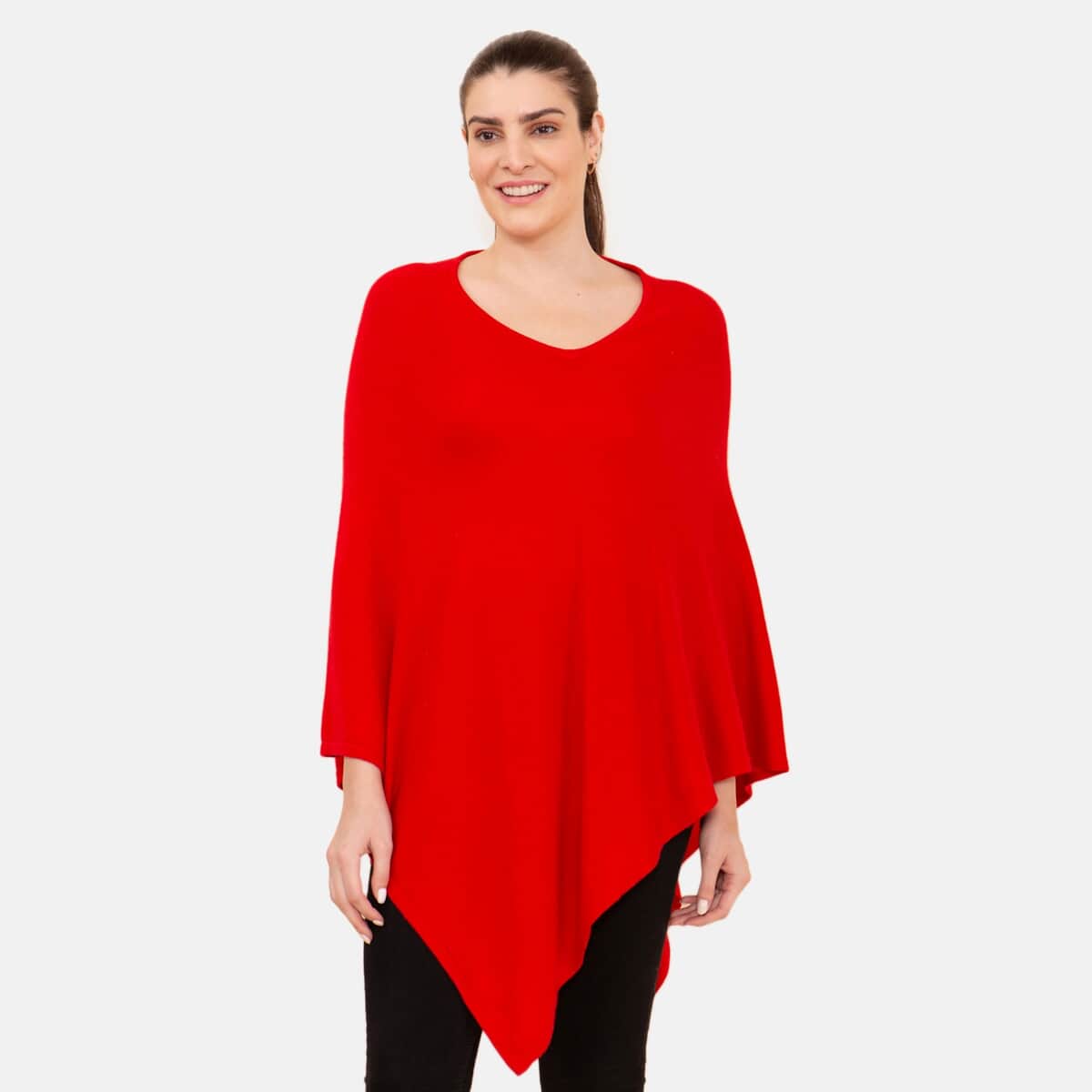 100% Cashmere Wool Designer LA MAREY Red Poncho - One Size Fits Most image number 3