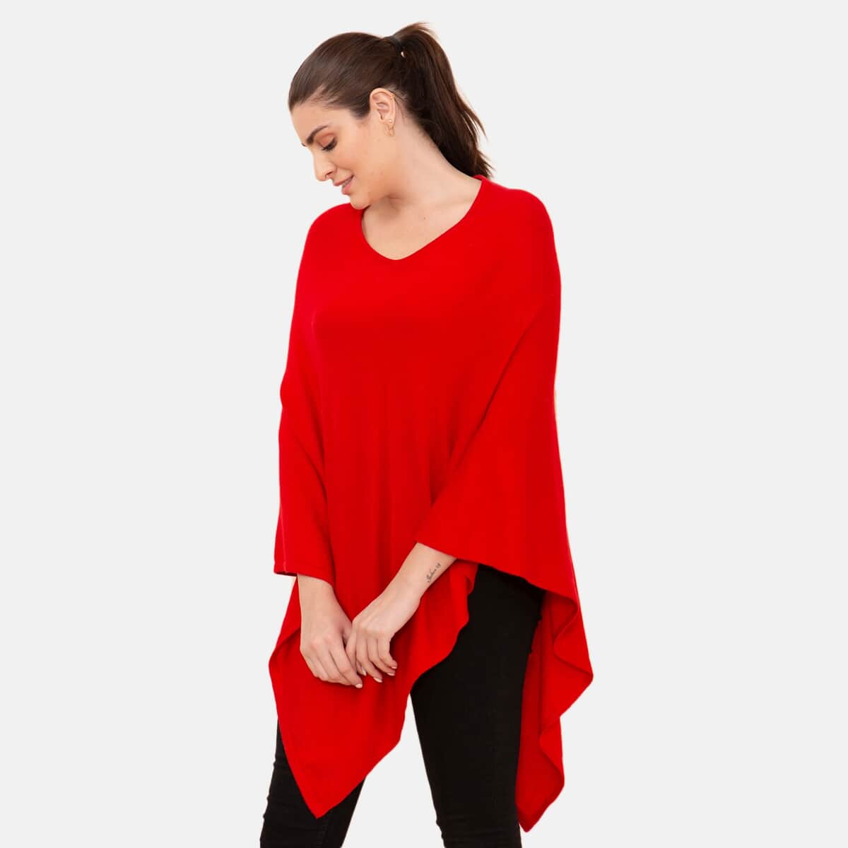 100% Cashmere Wool Designer LA MAREY Red Poncho - One Size Fits Most image number 4