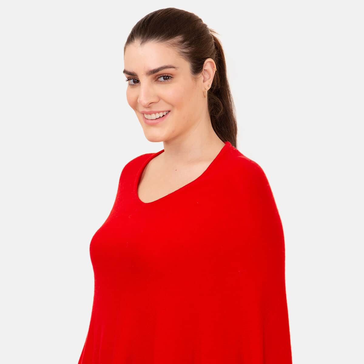 100% Cashmere Wool Designer LA MAREY Red Poncho - One Size Fits Most image number 5