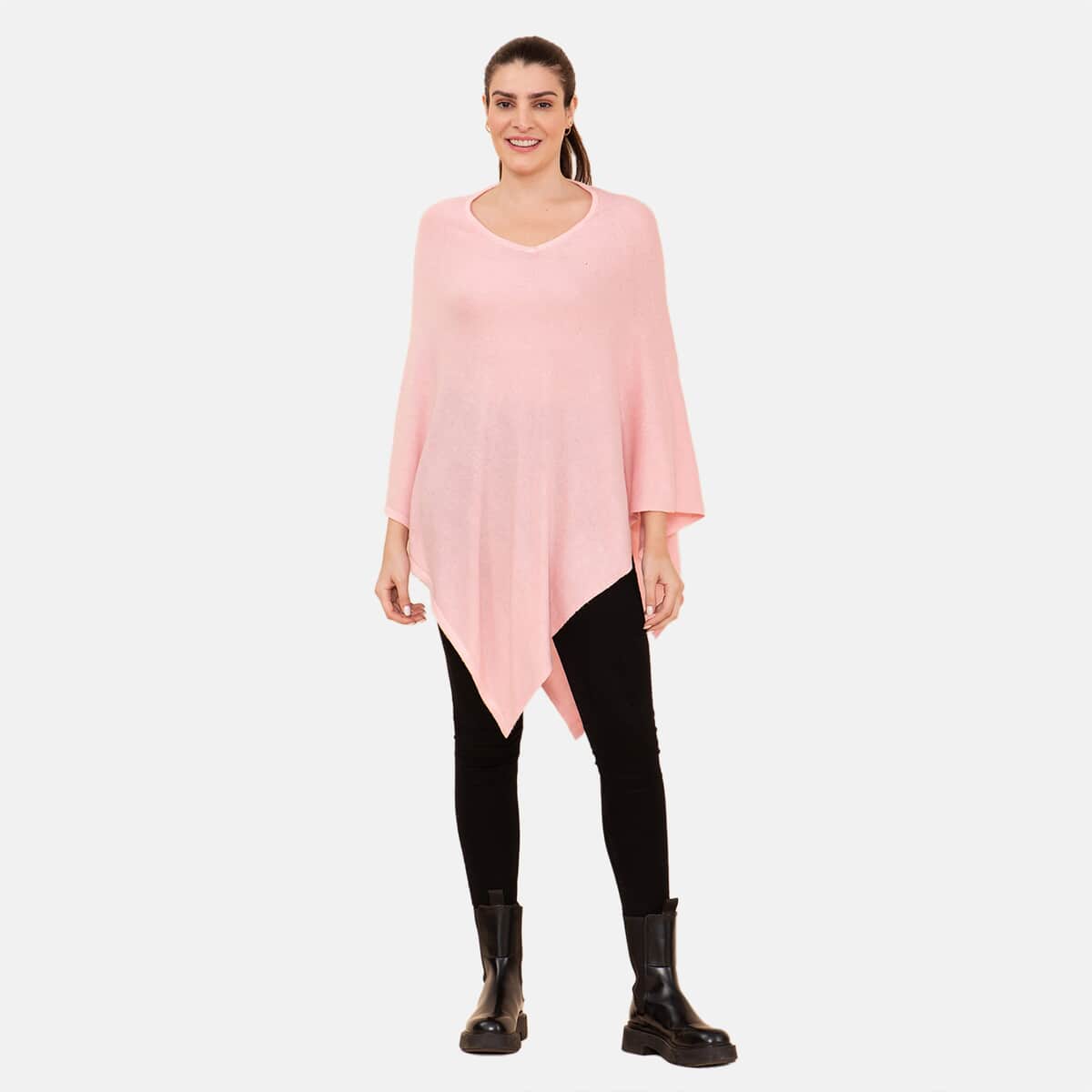 100% Cashmere Wool Designer LA MAREY Dusty Rose Poncho - One Size Fits Most image number 0