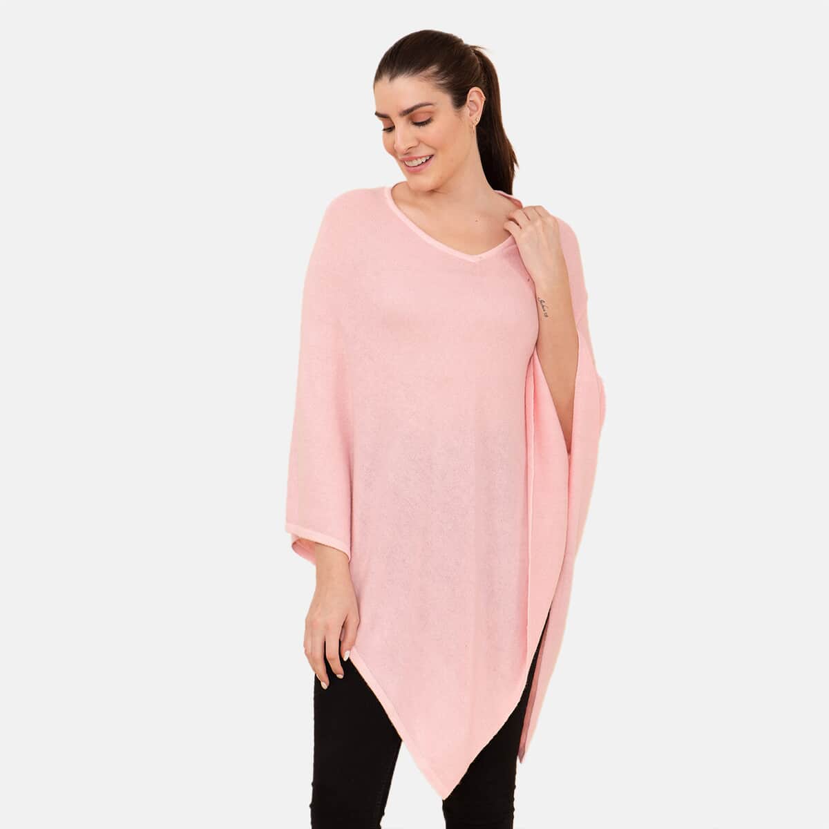 100% Cashmere Wool Designer LA MAREY Dusty Rose Poncho - One Size Fits Most image number 2