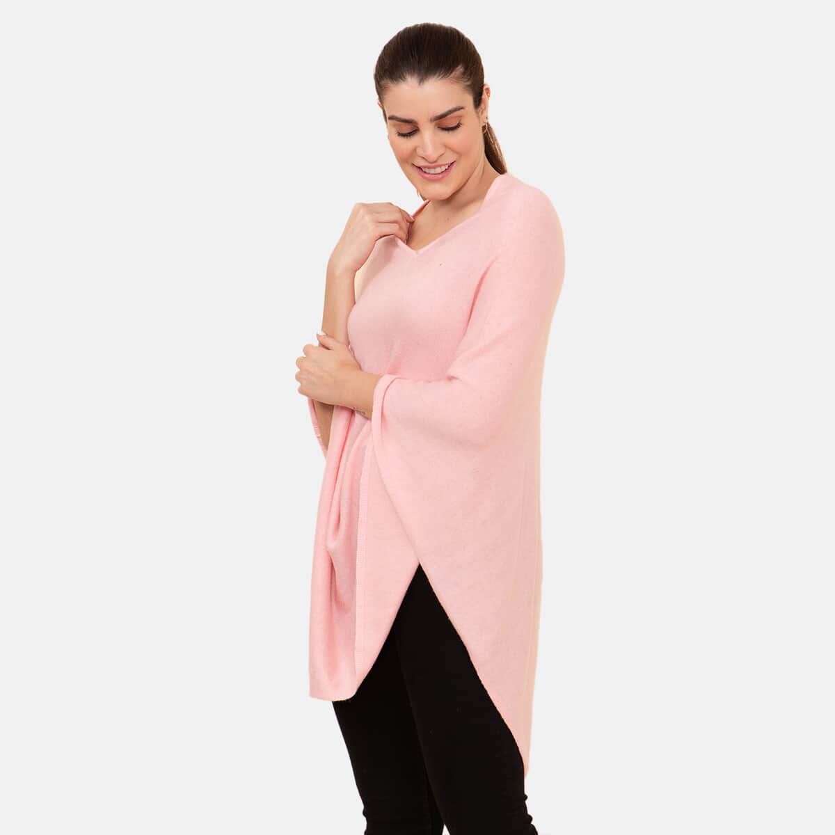 100% Cashmere Wool Designer LA MAREY Dusty Rose Poncho - One Size Fits Most image number 3