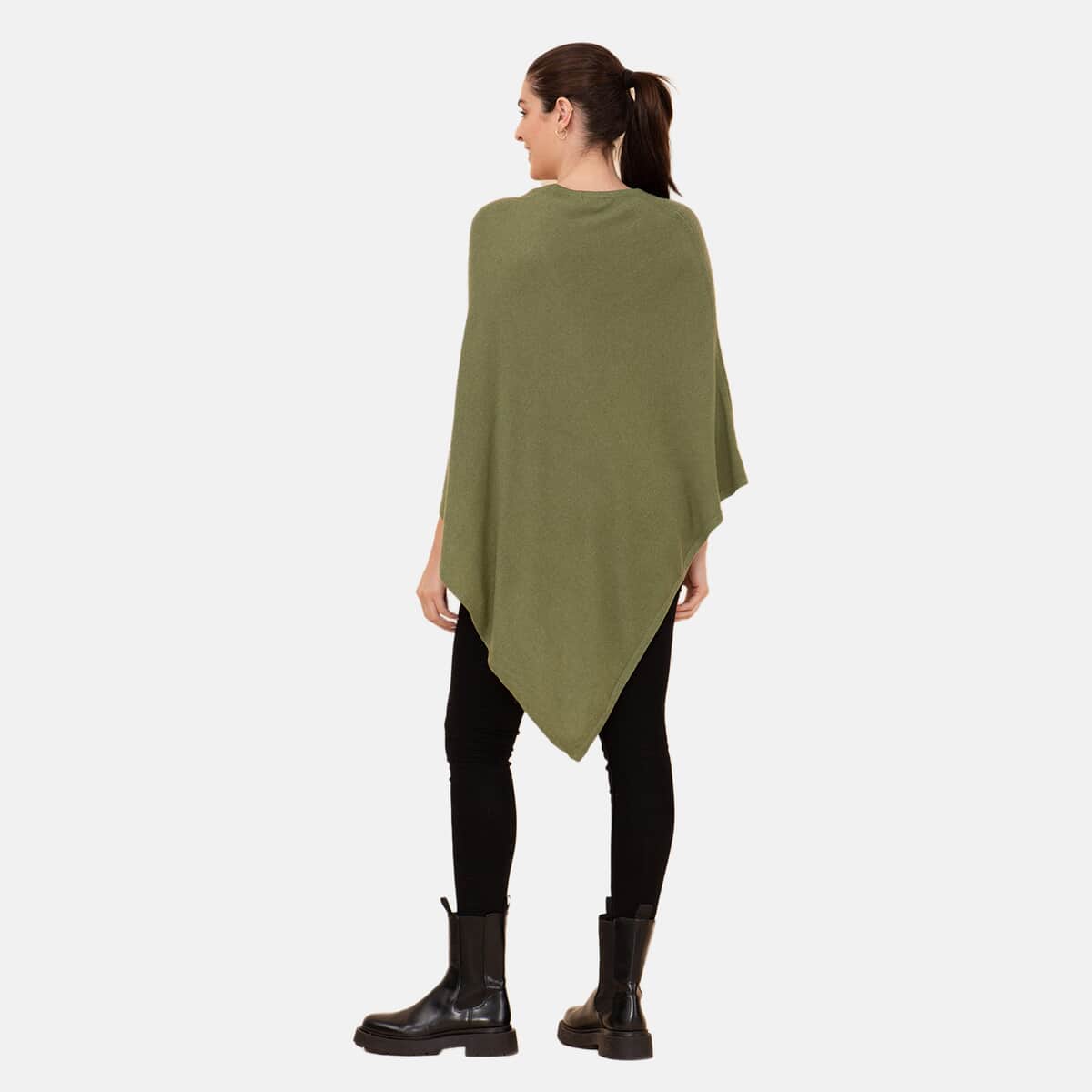 100% Cashmere Designer LA MAREY Olive Green Poncho - One Size Fits Most image number 1