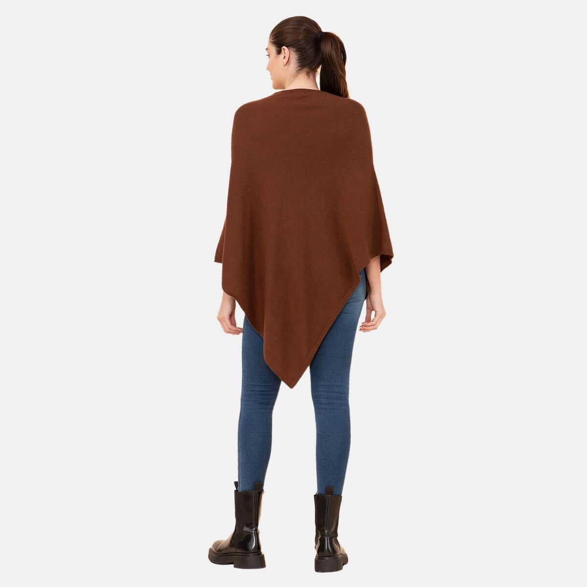 100% Cashmere Wool Designer LA MAREY Chocolate Brown Poncho - One Size Fits Most image number 1