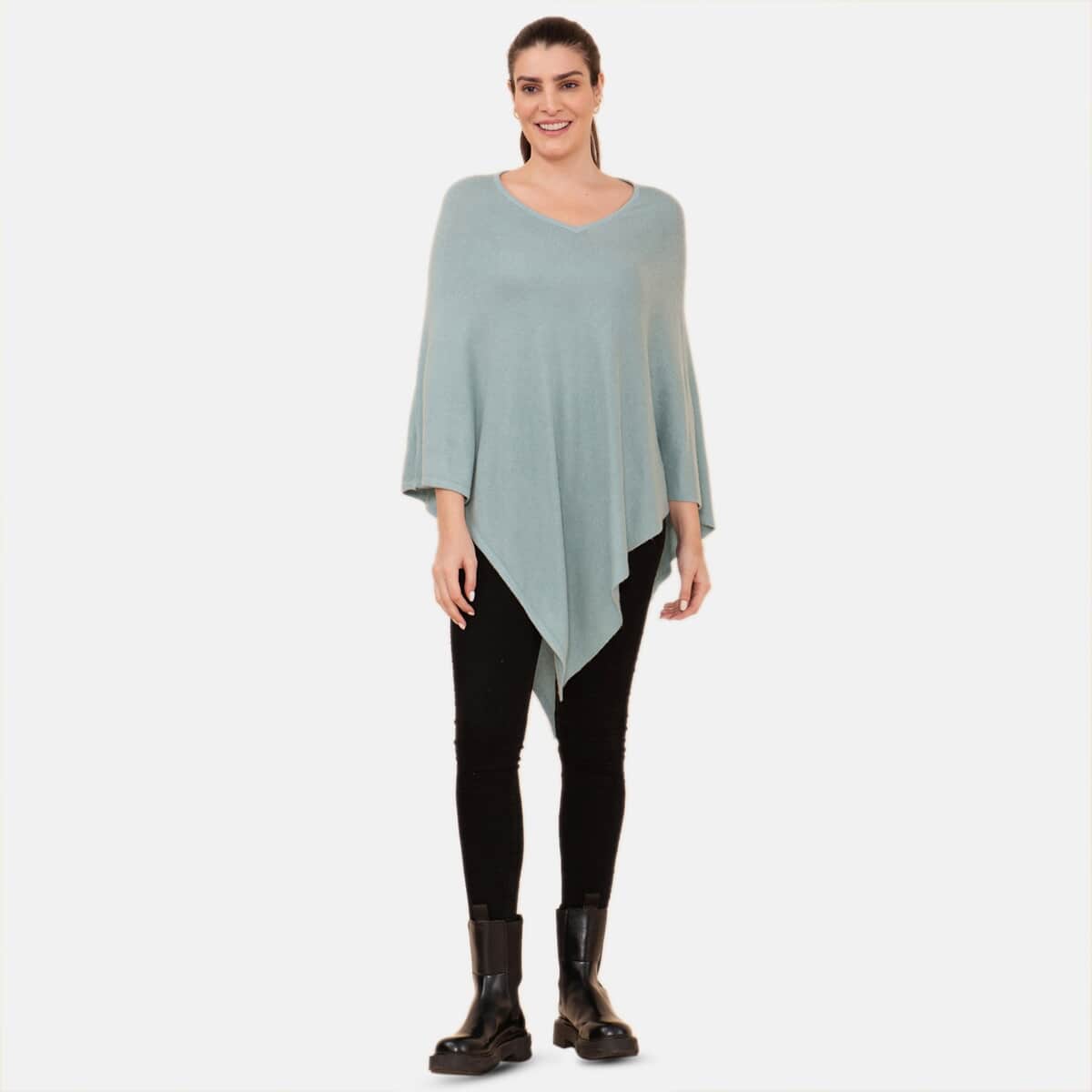100% Cashmere Wool Designer LA MAREY Teal Poncho - One Size Fits Most image number 0