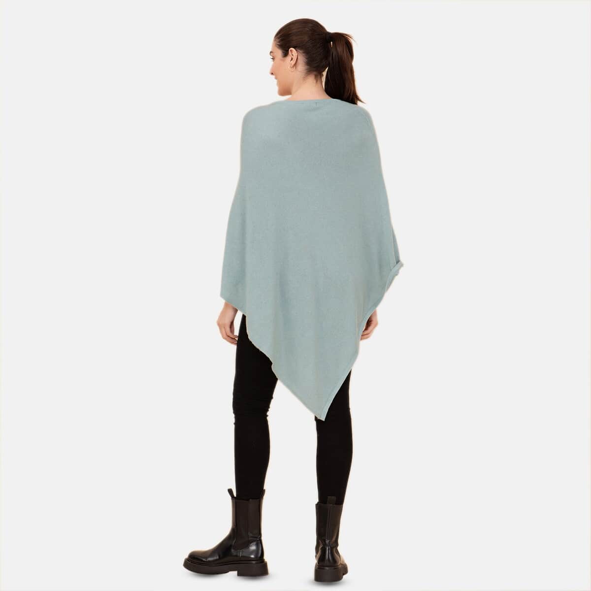 100% Cashmere Wool Designer LA MAREY Teal Poncho - One Size Fits Most image number 1