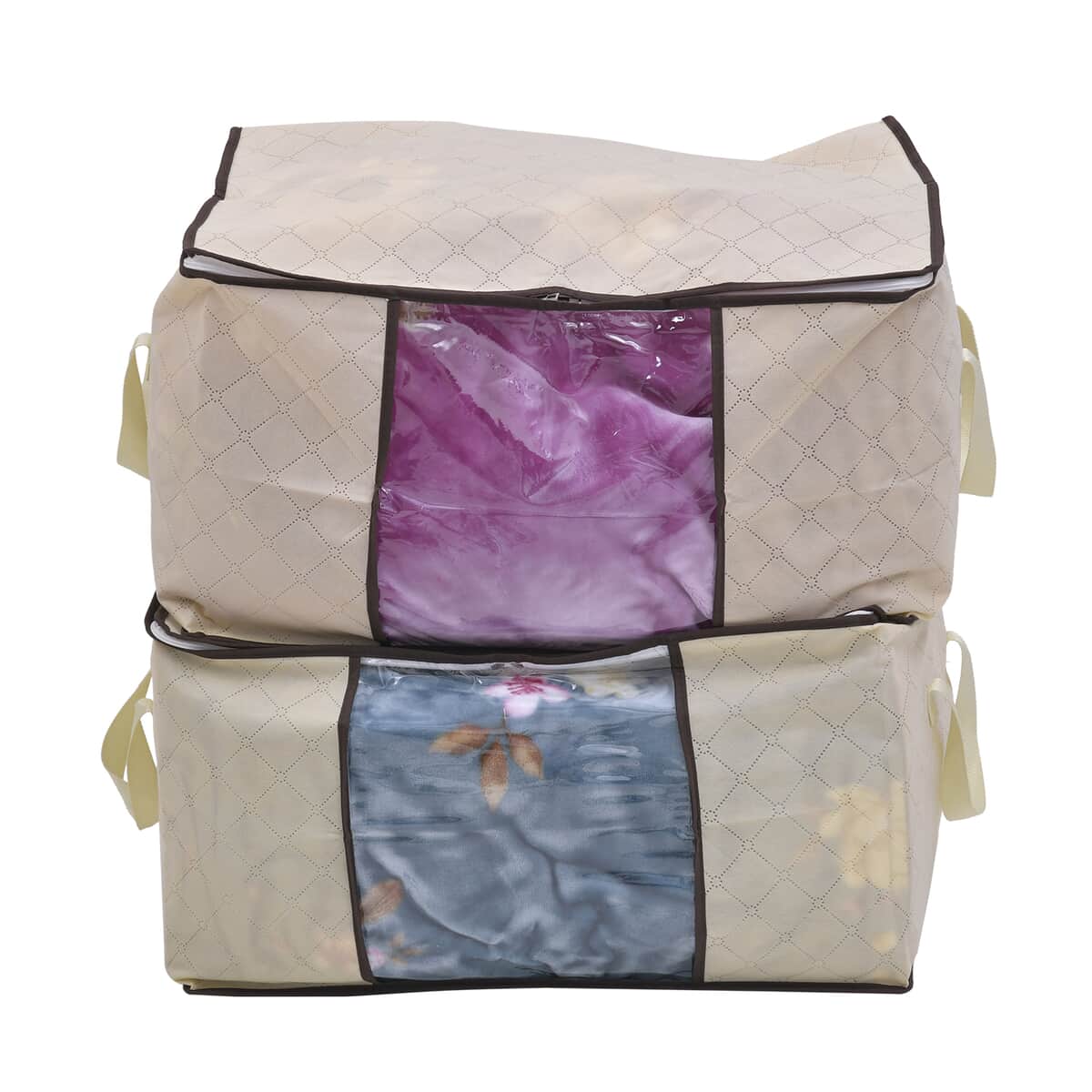 Set of 2 Beige Non Woven Fabric Storage Bag with Clear Window (23.6"x16.9"x13.7") image number 0