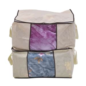 Set of 2 Beige Non Woven Fabric Storage Bag with Clear Window