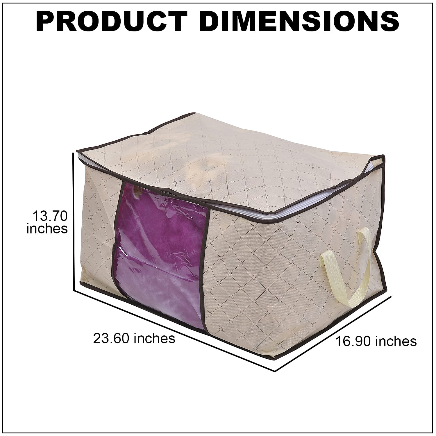 Set of 2 Beige Non Woven Fabric Storage Bag with Clear Window