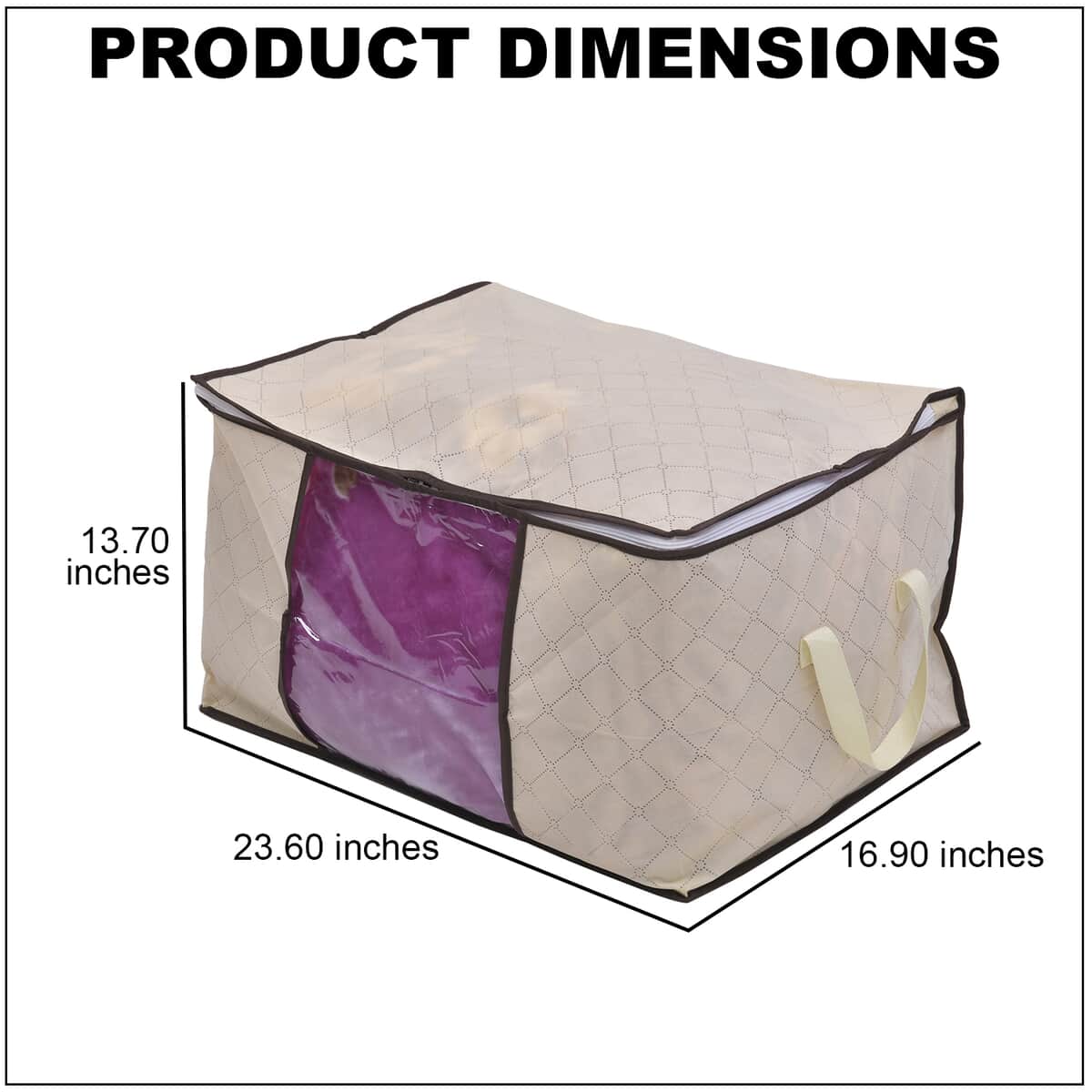 Set of 2 Beige Non Woven Fabric Storage Bag with Clear Window (23.6"x16.9"x13.7") image number 4