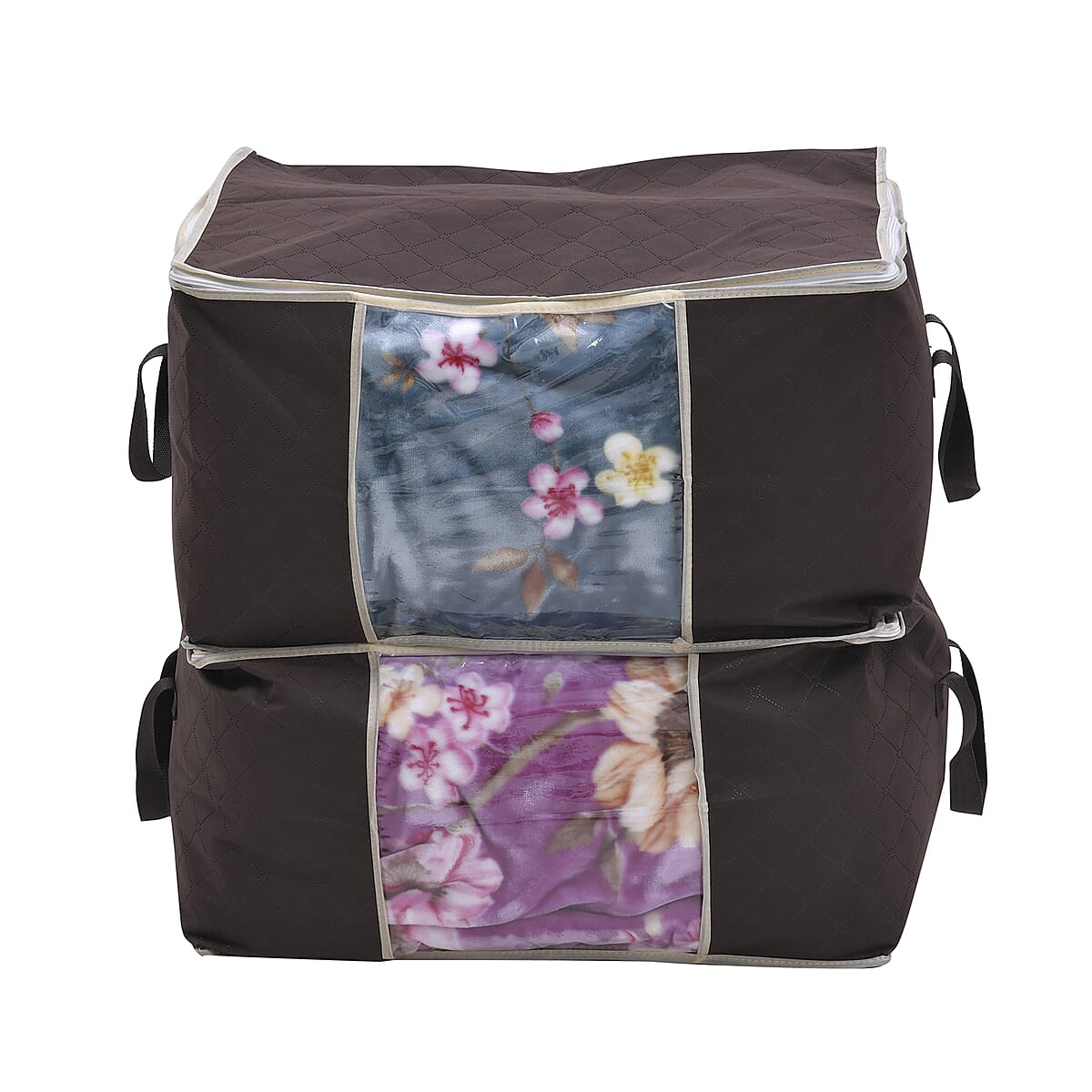 Set of 2 Brown Non Woven Fabric Storage Bag with Clear Window image number 0