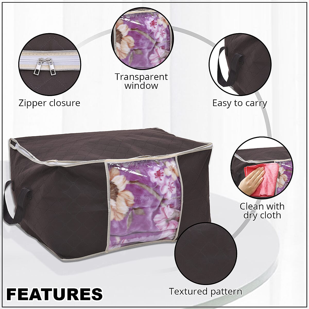 Set of 2 Brown Non Woven Fabric Storage Bag with Clear Window image number 2