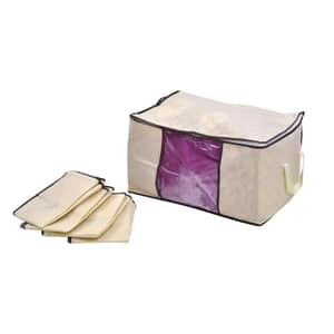 Set of 5 Beige Non Woven Fabric Storage Bag with Clear Window