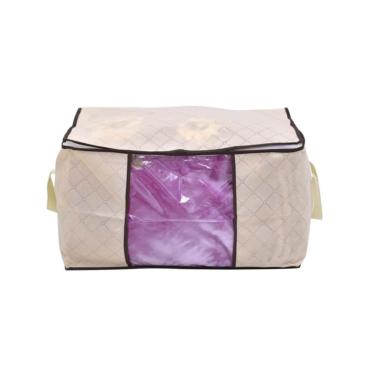 Set of 5 Beige Non Woven Fabric Storage Bag with Clear Window (23.6"x16.9"x 13.7") image number 3