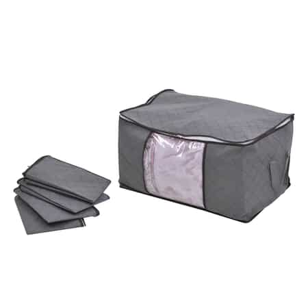 Set of 5 Gray Non Woven Fabric Storage Bag with Clear Window image number 0
