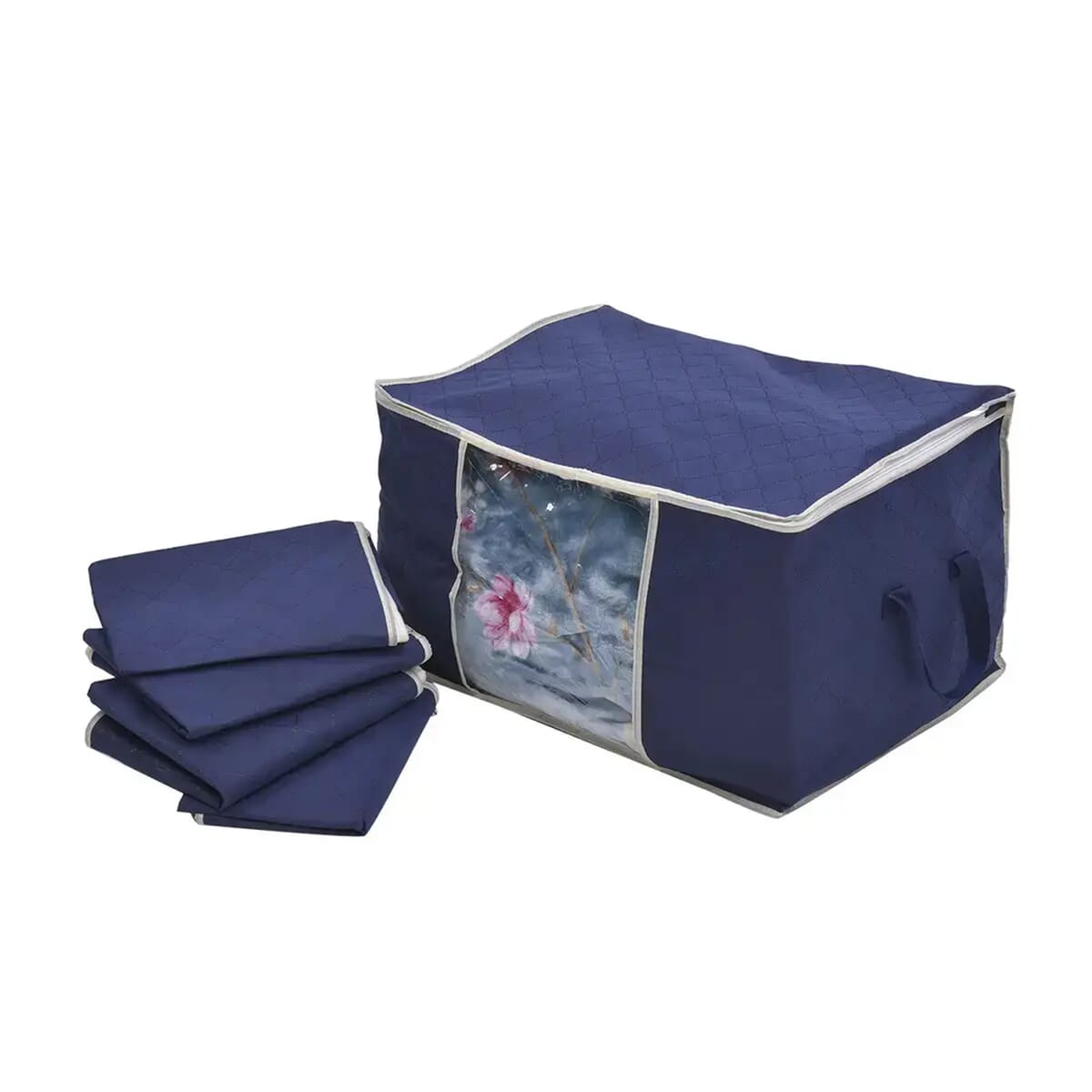 Set of 5 Navy Blue Non Woven Fabric Storage Bag with Clear Window image number 0