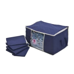 Set of 5 Navy Blue Non Woven Fabric Storage Bag with Clear Window