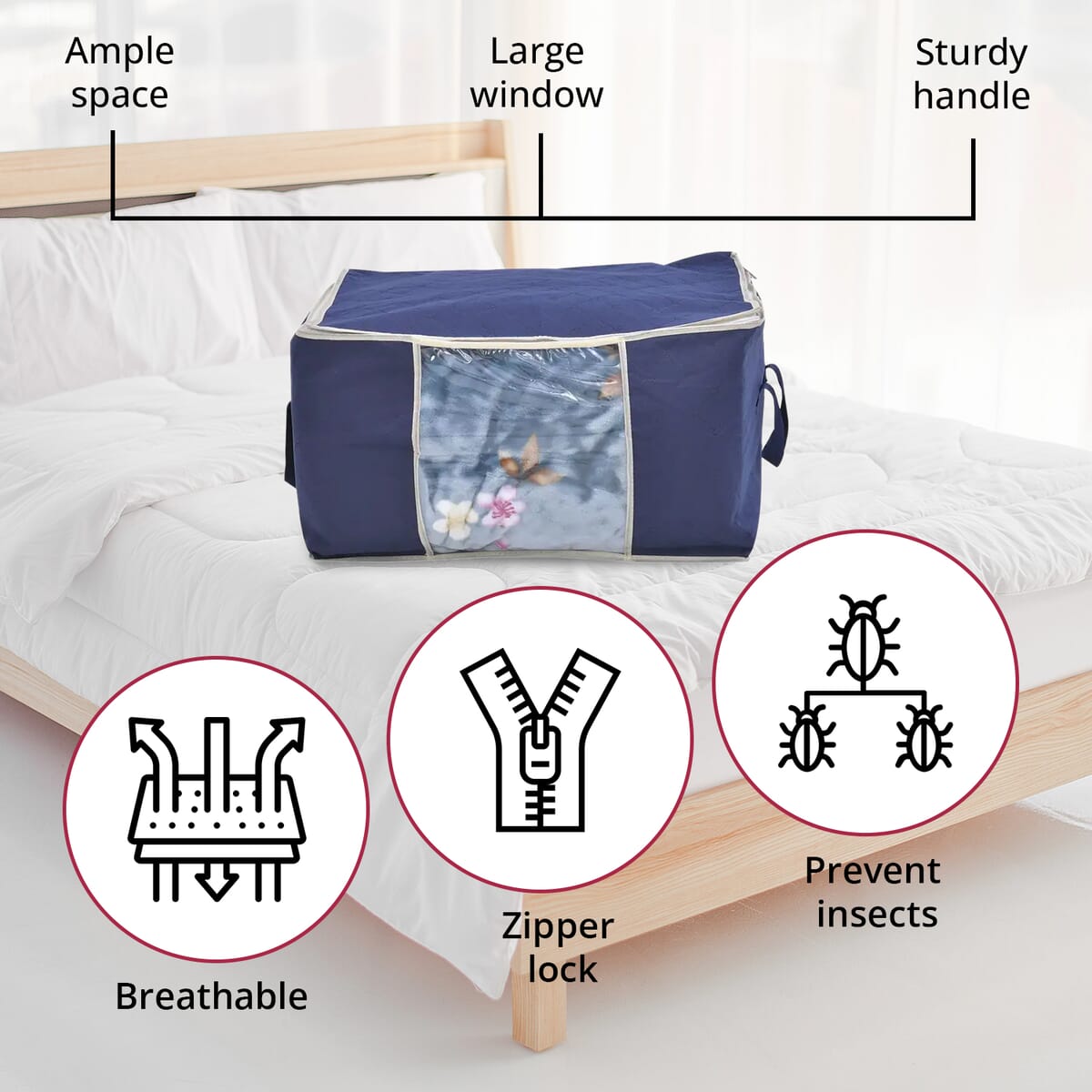 Set of 5 Navy Blue Non Woven Fabric Storage Bag with Clear Window image number 3