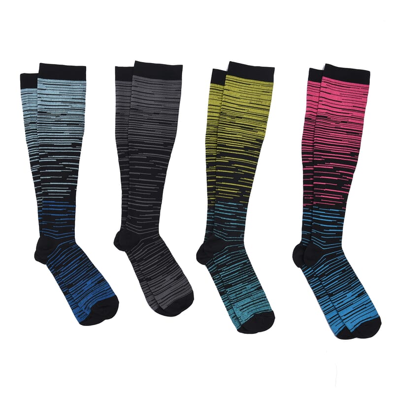 Set of 4 Pairs Knee Length Copper Infused Compression Socks - Multi Stripe (L/XL)