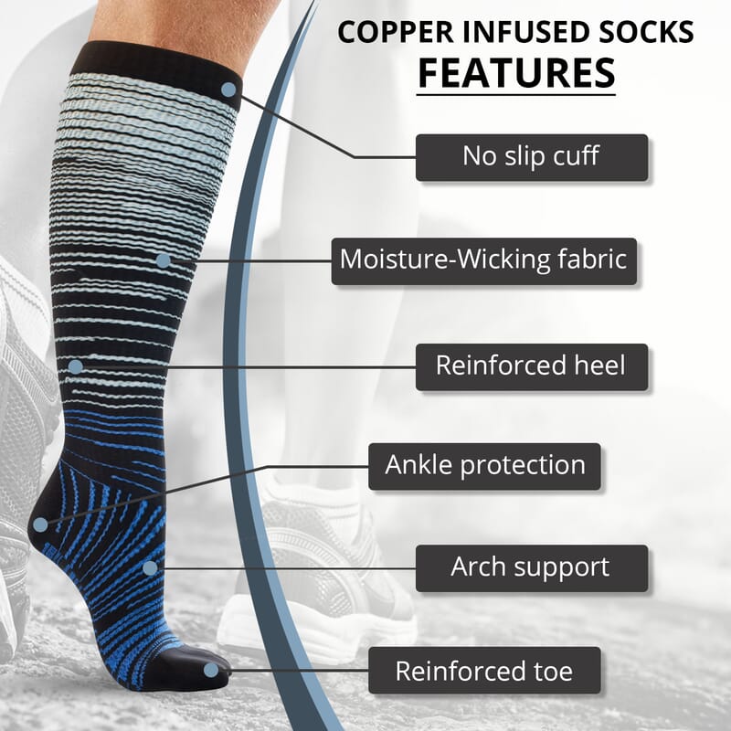 Set of 4 Pairs Knee Length Copper Infused Compression Socks - Multi Stripe (L/XL)
