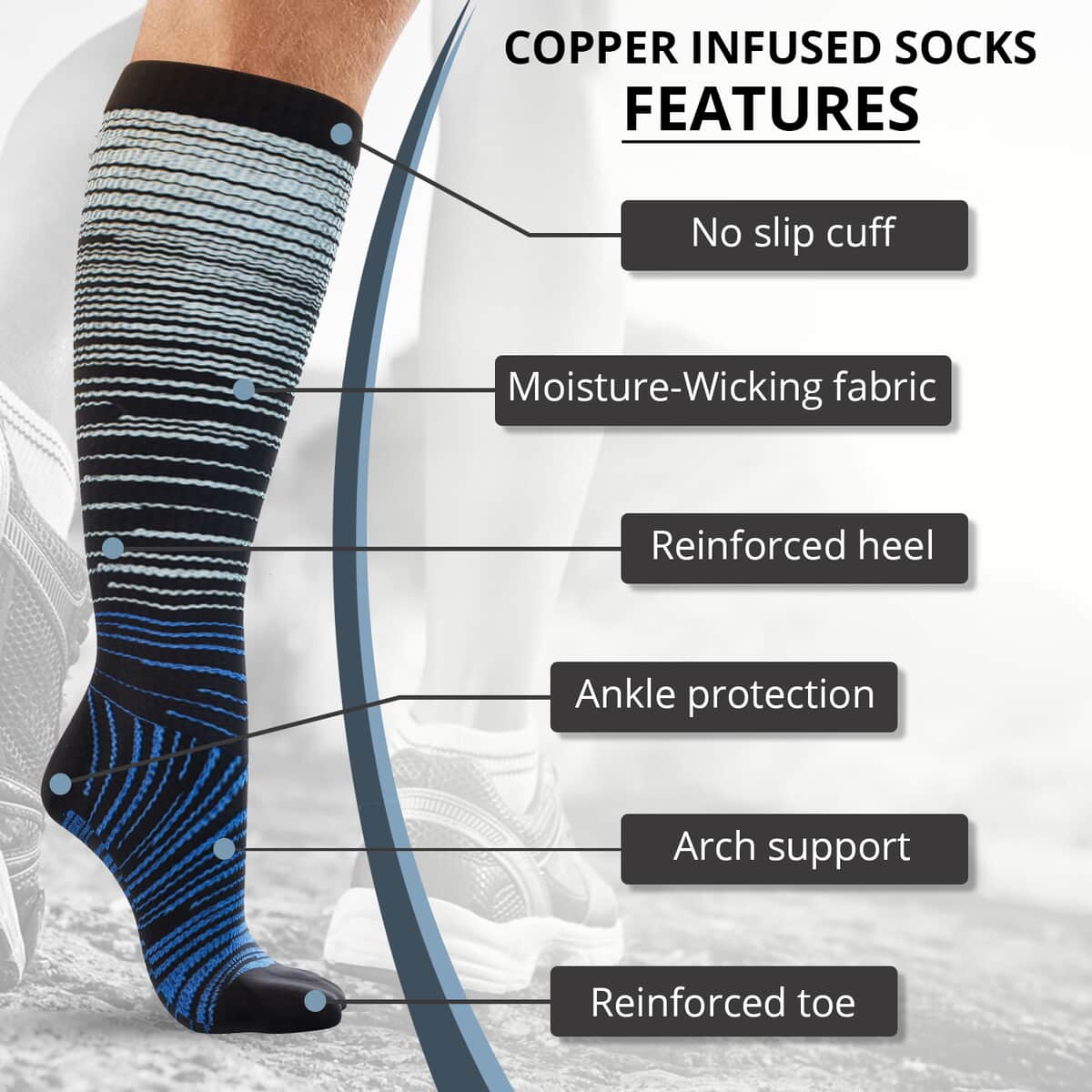 Set of 4 Pairs Knee Length Copper Infused Compression Socks - Multi Stripe (L/XL) image number 1