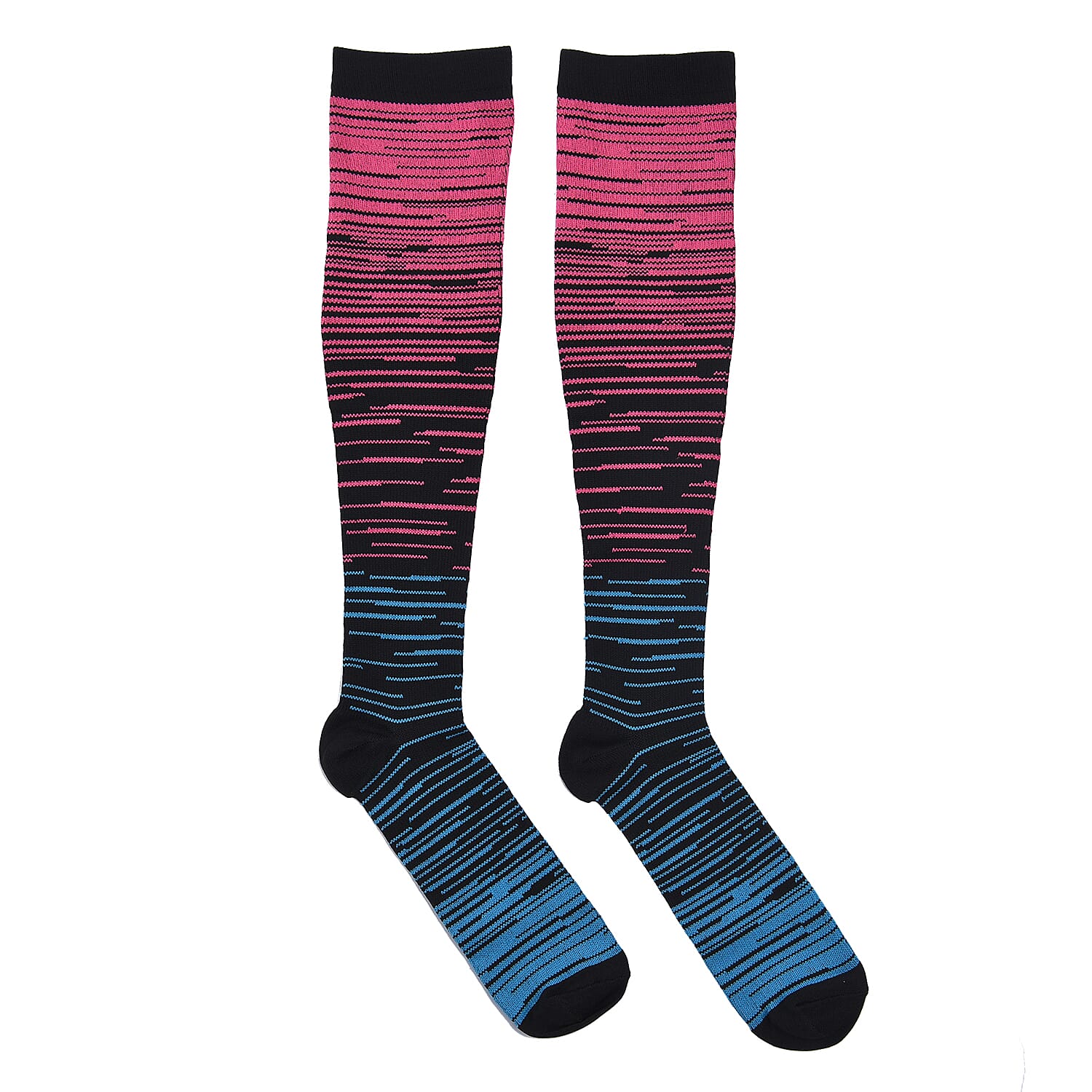 Set of 4 Pairs Knee Length Copper Infused Compression Socks - Multi Stripe (L/XL)