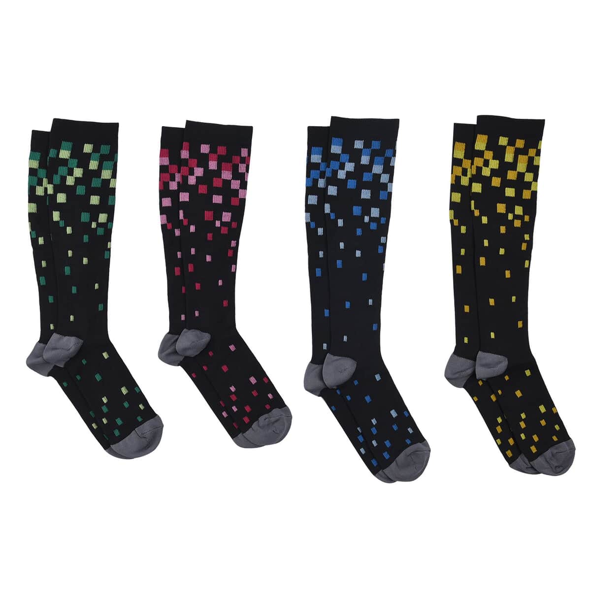 Set of 4 Pairs Knee Length Copper Infused Compression Socks - Multi Checker (S/M) image number 0